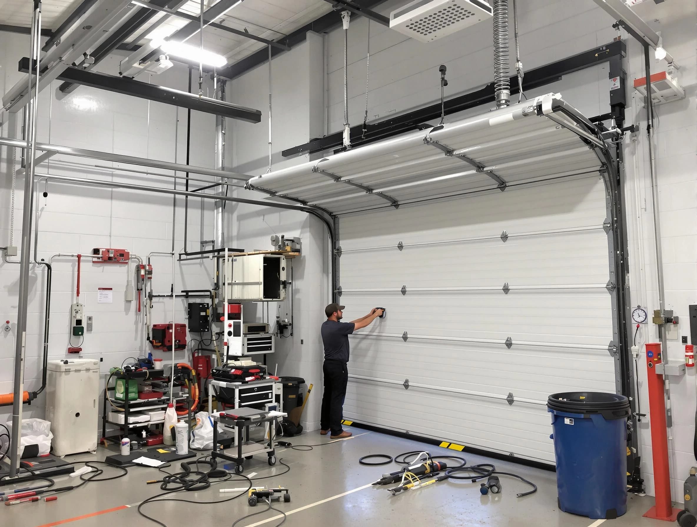 Staten Island Garage Door Repair certified technician performing commercial door repair at a Staten Island business facility