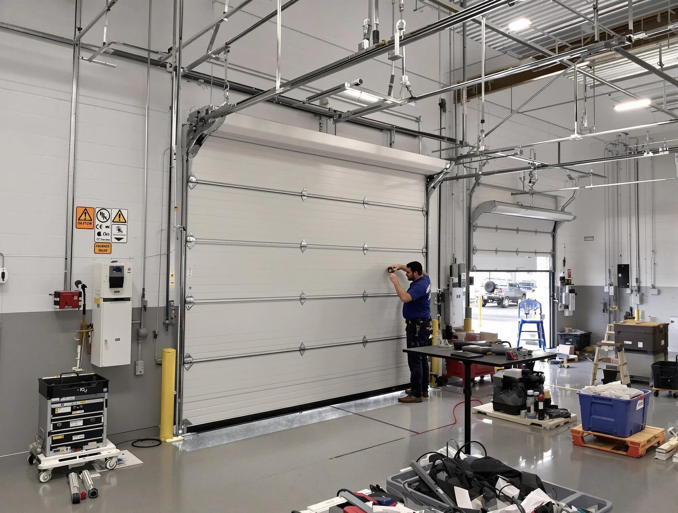 Commercial garage door repair being performed by Staten Island Garage Door Repair expert in Staten Island