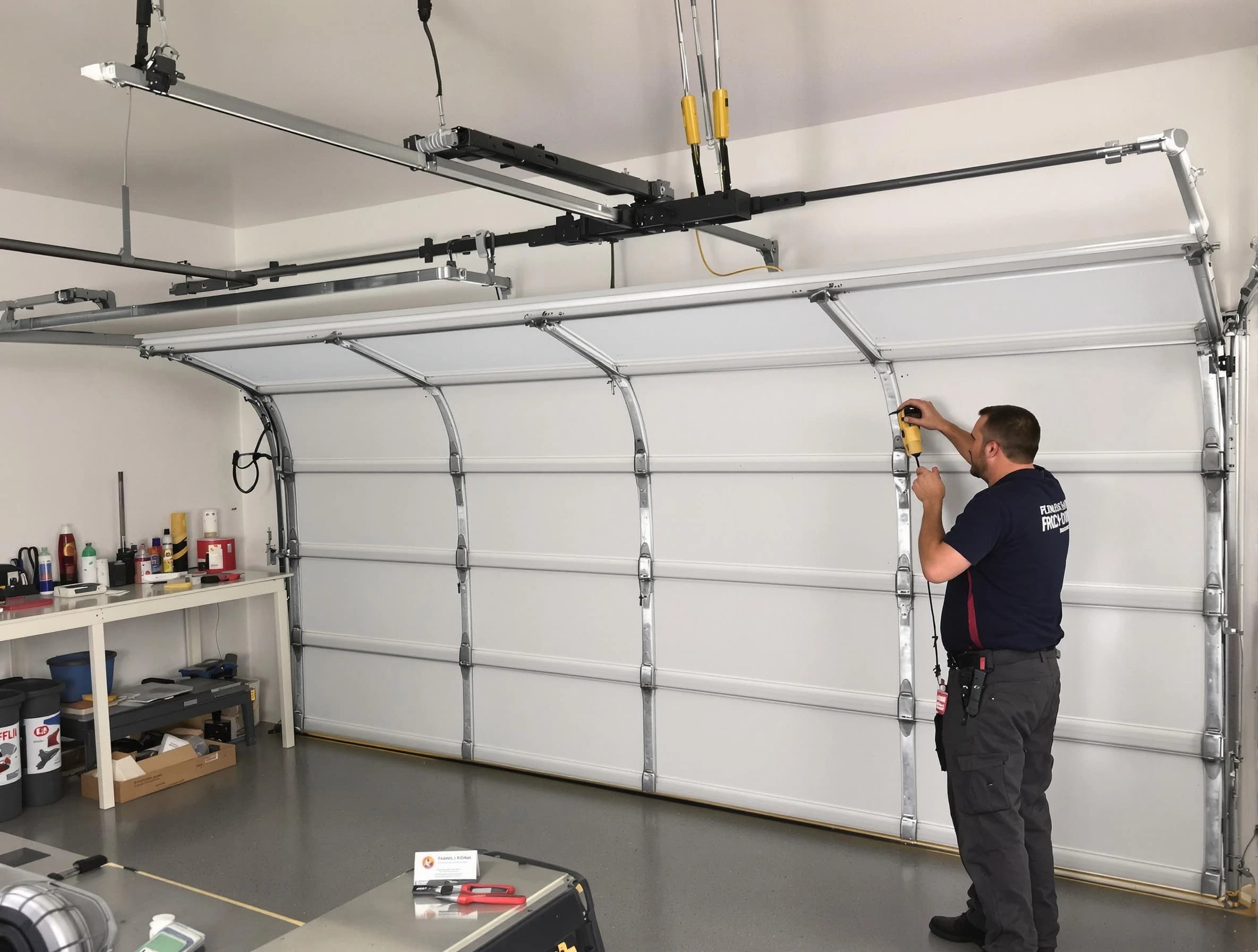 Staten Island Garage Door Repair certified technician performing overhead door system repair in Staten Island