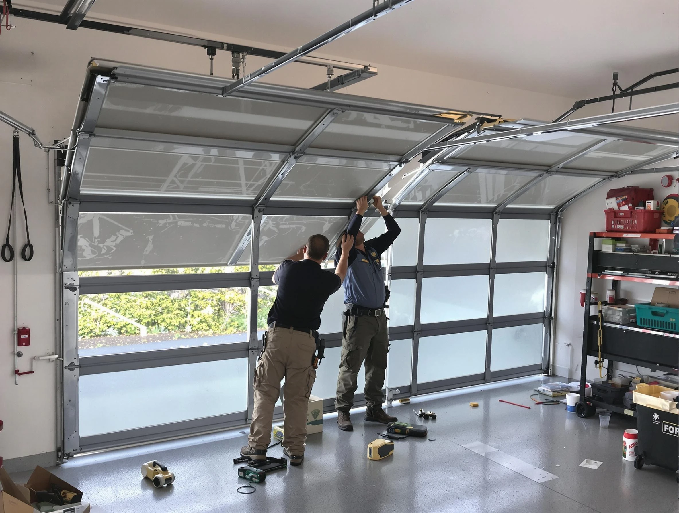 Staten Island Garage Door Repair expert performing precise panel replacement on Staten Island garage door